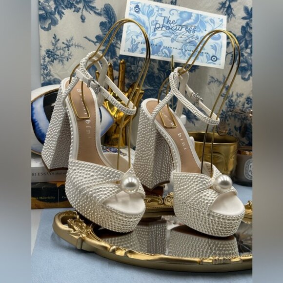 🆕 GIANNI BINI 🧿 NWOB KemaraTwo Embellished Pearl Studded Platform Sandal Sz 7 - Picture 5 of 16